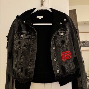 Dance & Marvel Black Denim Jacket with Red Patch